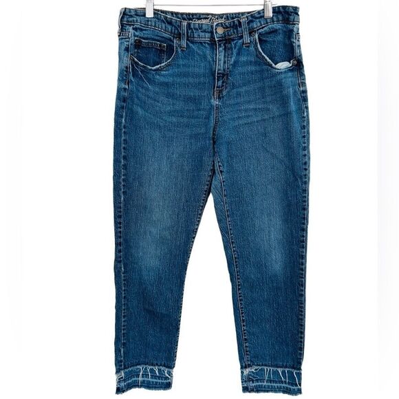 Universal Thread mid-rise Boyfriend jeans, raw edge hem, size 12/31. M - Picture 2 of 8